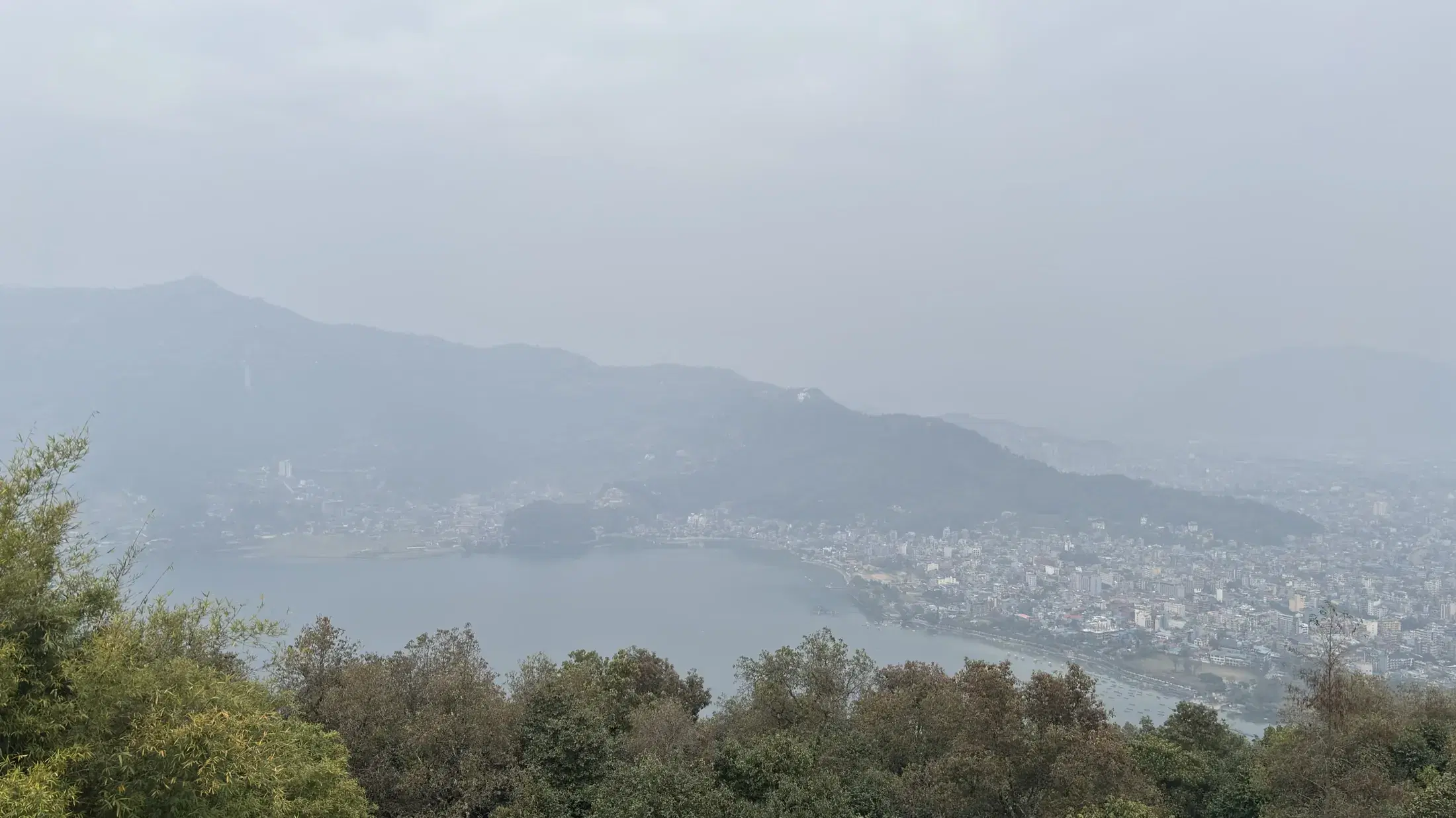 A hilltop view over Phewa Lake and Pokhara