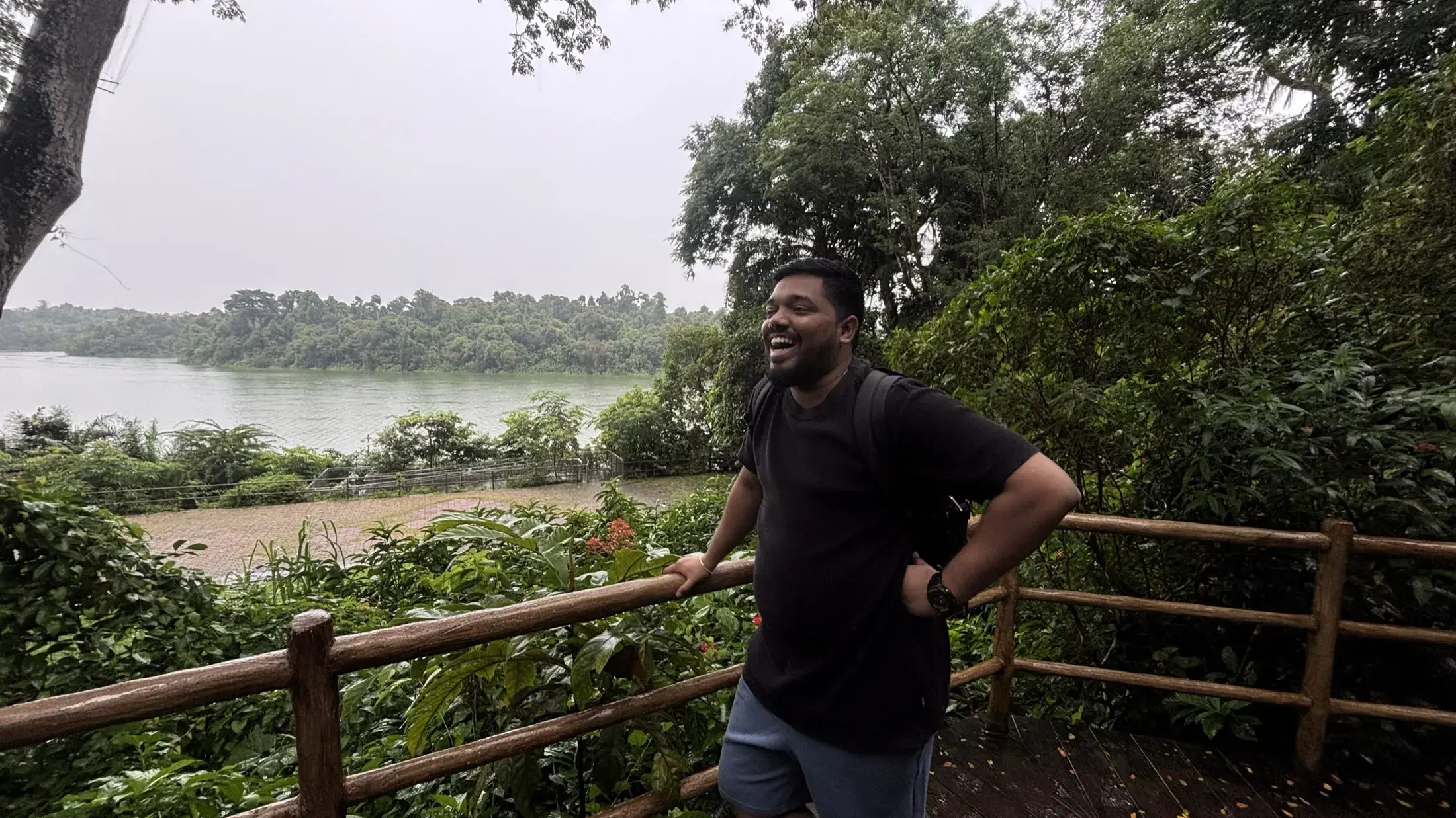 Manish beside the Upper Seletar Reservoir at Singapore Zoo